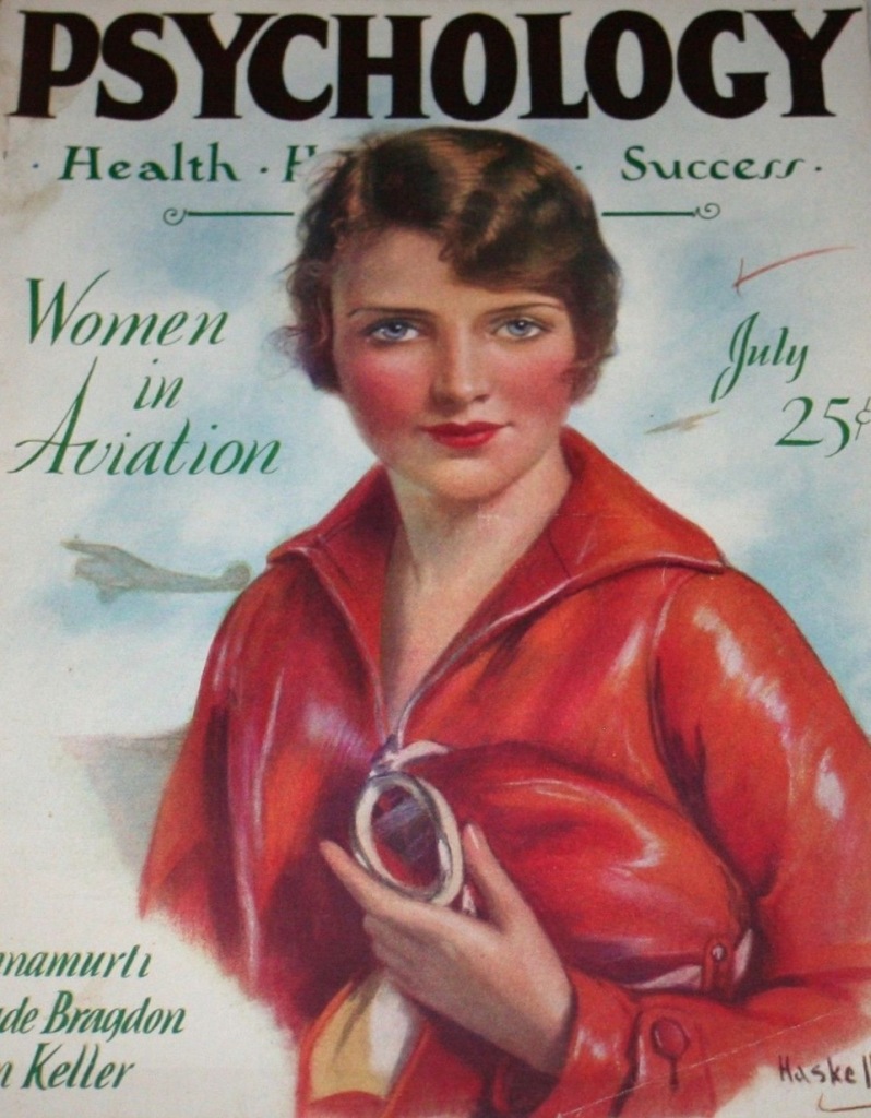 Cover of Psychology: Health, Happiness, Success magazine. It depicts a woman in a bright red aviator's uniform.
